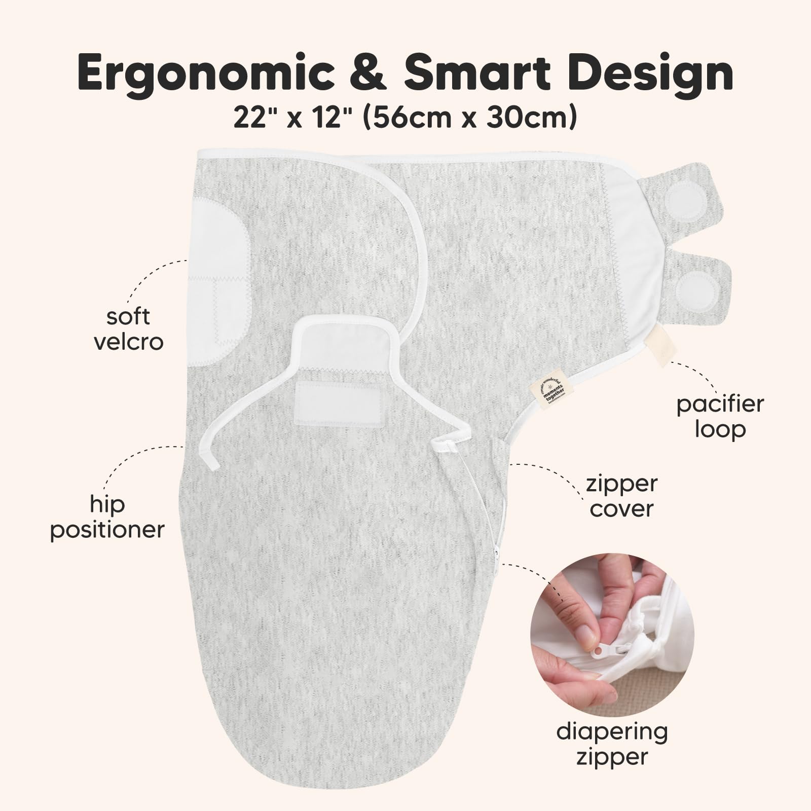 KeaBabies Soothe Zippy Swaddle fabric is organic cotton for soft breathability.