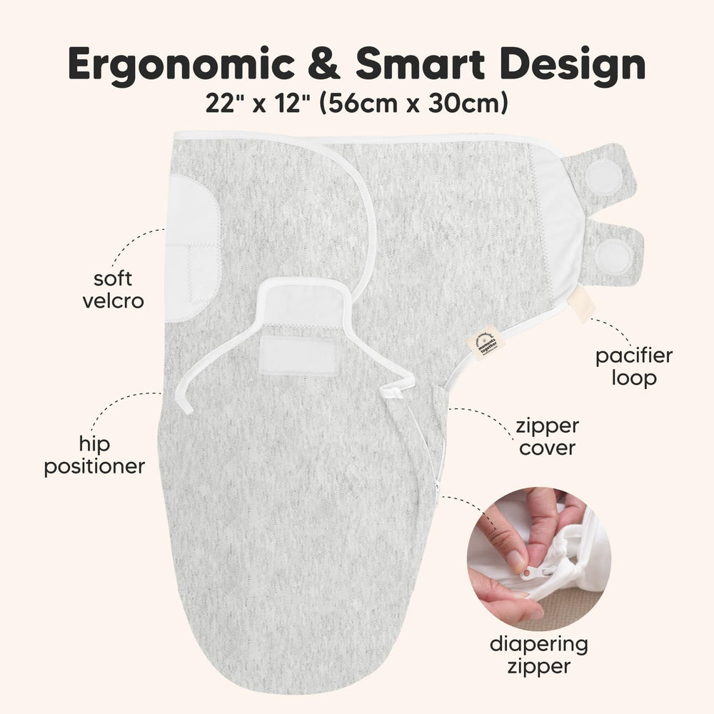 KeaBabies Soothe Zippy Swaddle fabric is organic cotton for soft breathability.