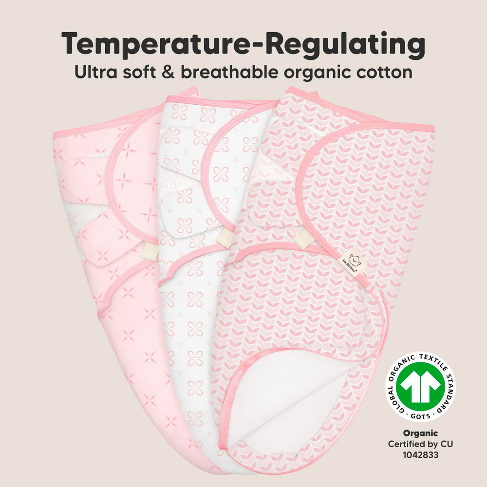 KeaBabies Soothe Zippy Swaddle OS size shows newborn to 3-month fit.