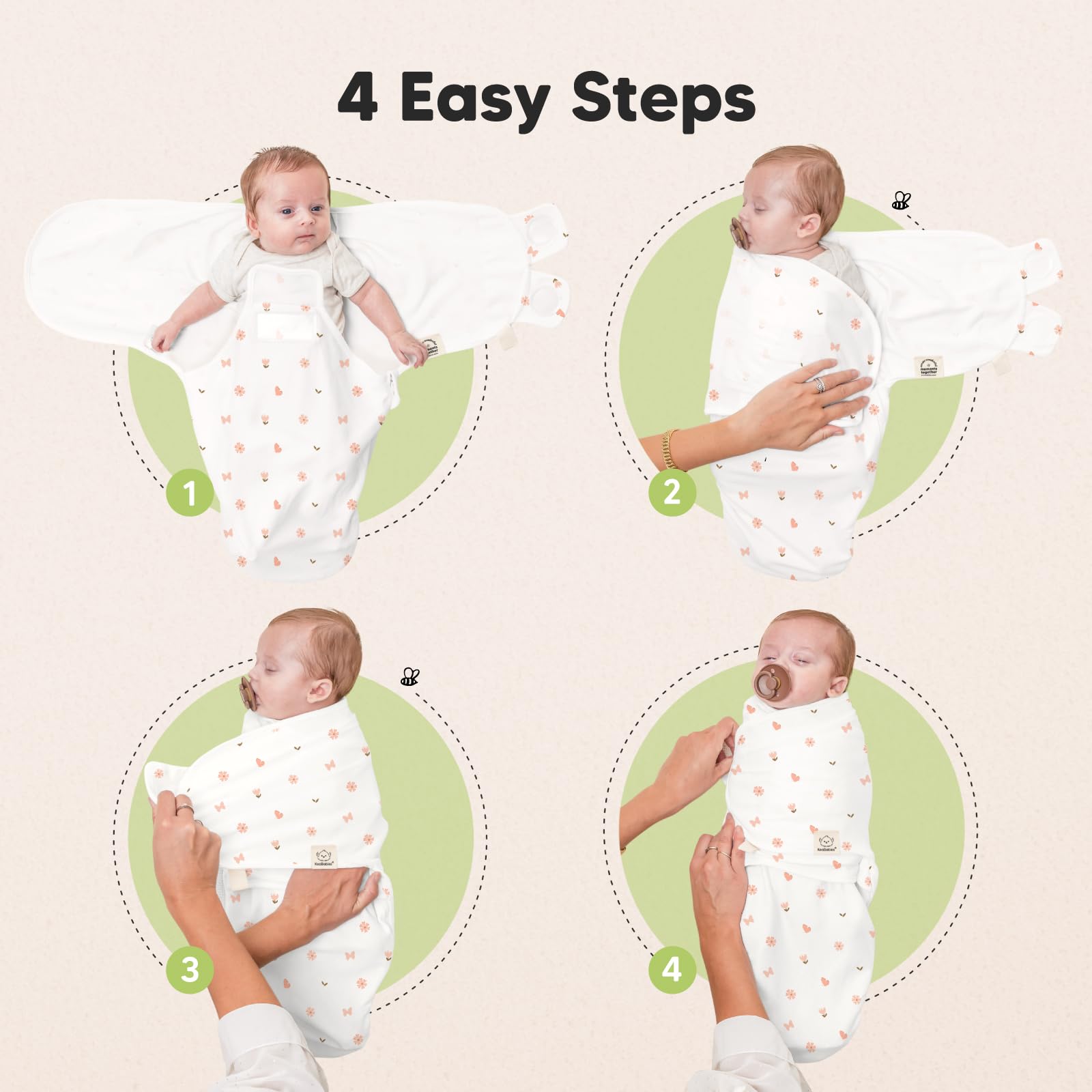 KeaBabies Soothe Zippy Swaddle Sack 3-6 months size offers longer wear with gentle stretch.