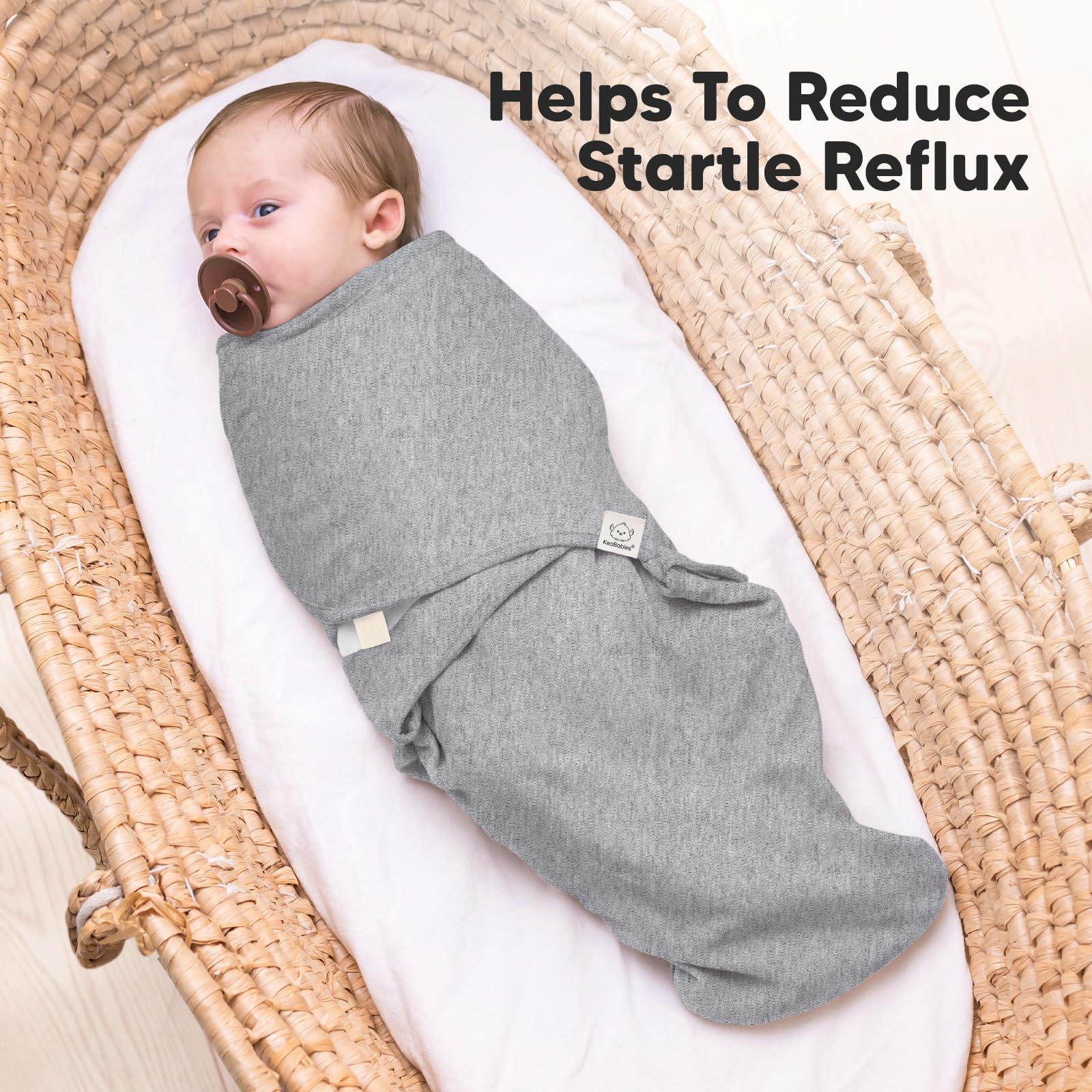 KeaBabies Soothe Zippy Swaddle breathable fabric promotes comfortable sleep all year.