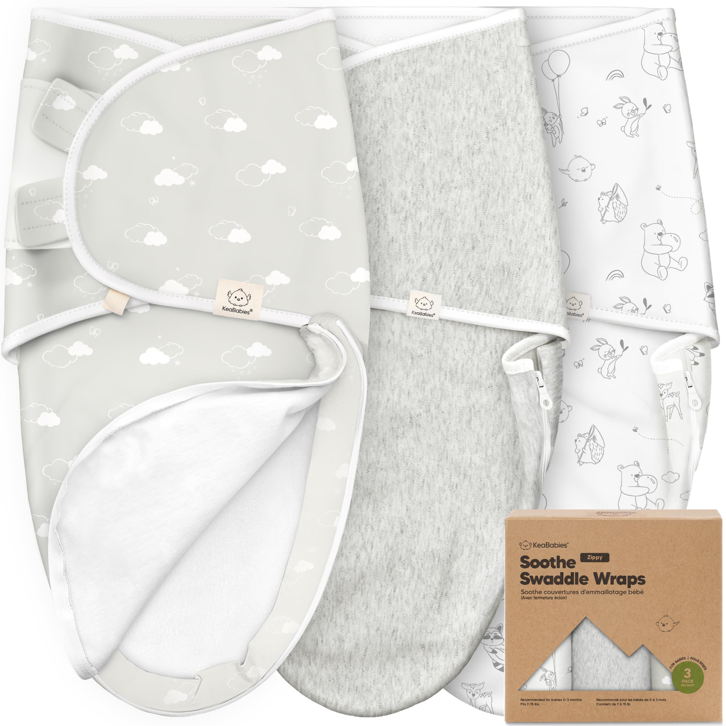 KeaBabies Soothe Zippy Swaddle Sack in use showing hip-healthy wrap.