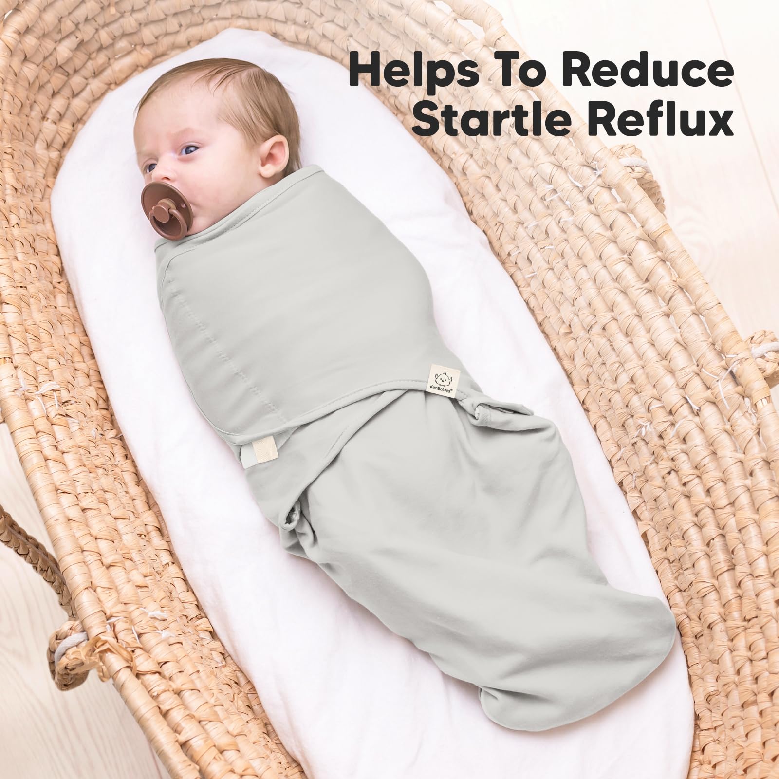 KeaBabies Soothe Zippy Sage care tag indicates durable machine washable care.
