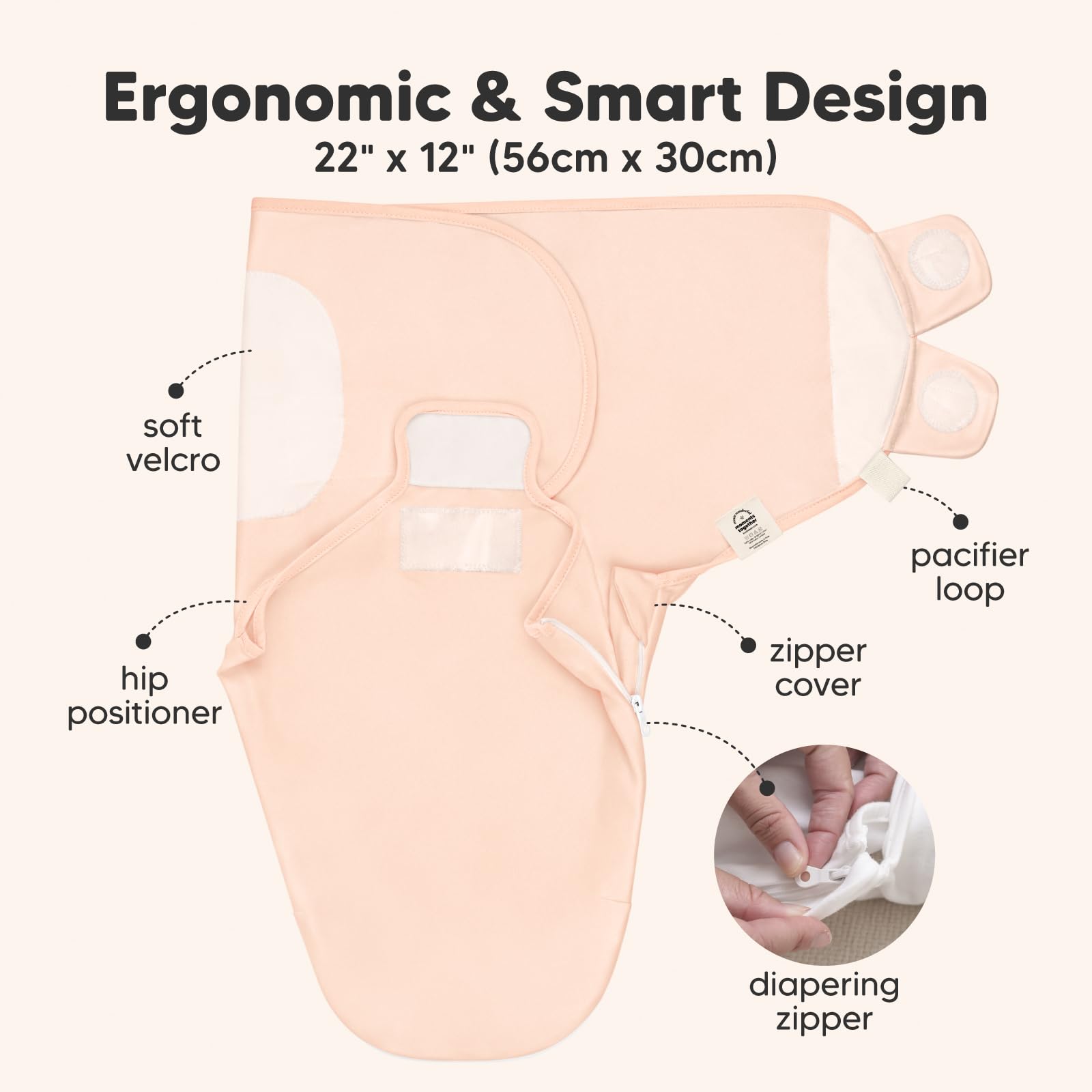 KeaBabies Soothe Zippy zipper swaddle—easy diaper changes.