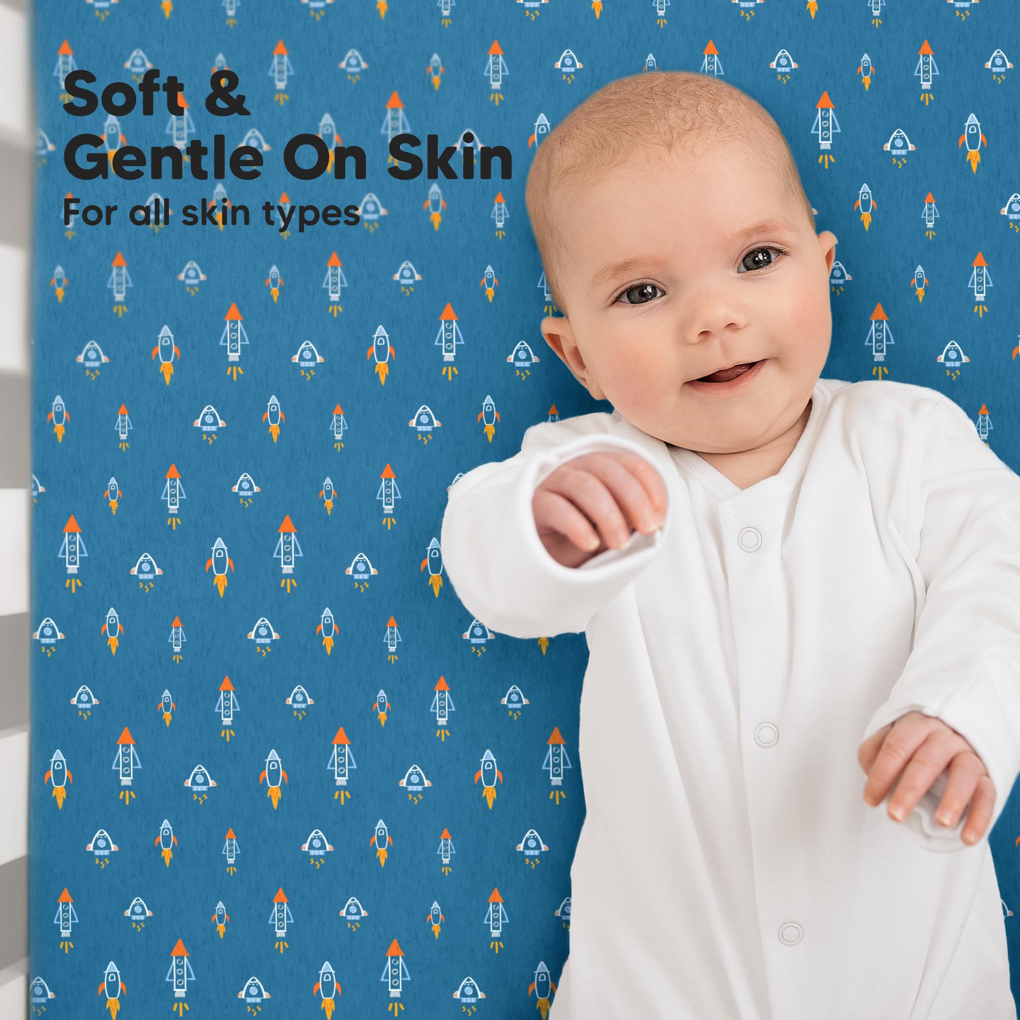 KeaBabies Space Quest sheet in a modern nursery scene with neutral styling