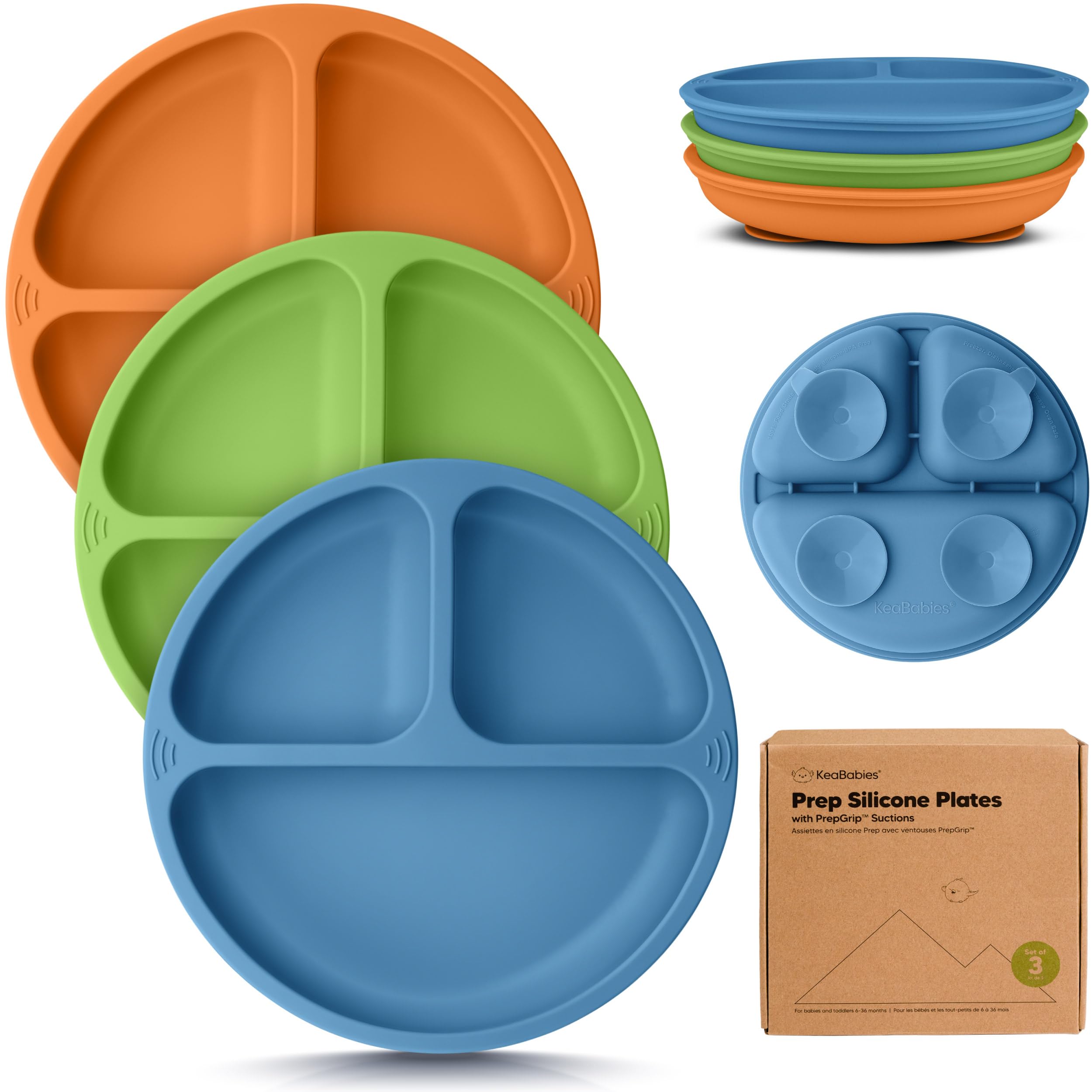 KeaBabies suction plate on a flat surface demonstrating strong grip for mess-free meals.