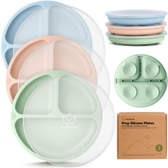 KeaBabies suction plate with lid 3-pack keeps meals spill-free for toddlers.