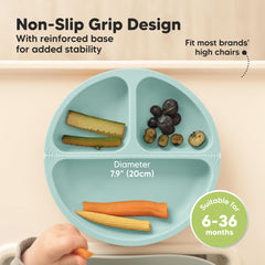 KeaBabies suction plates made of 100% silicone for safe, durable mealtime use.