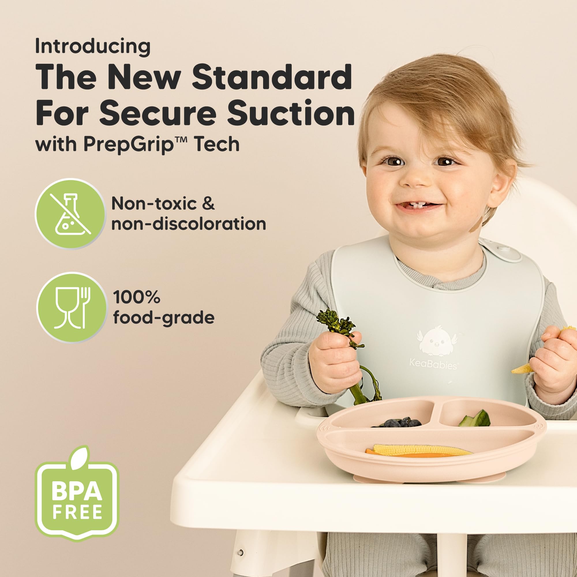 KeaBabies 4-point suction plates securely adhere during feeding