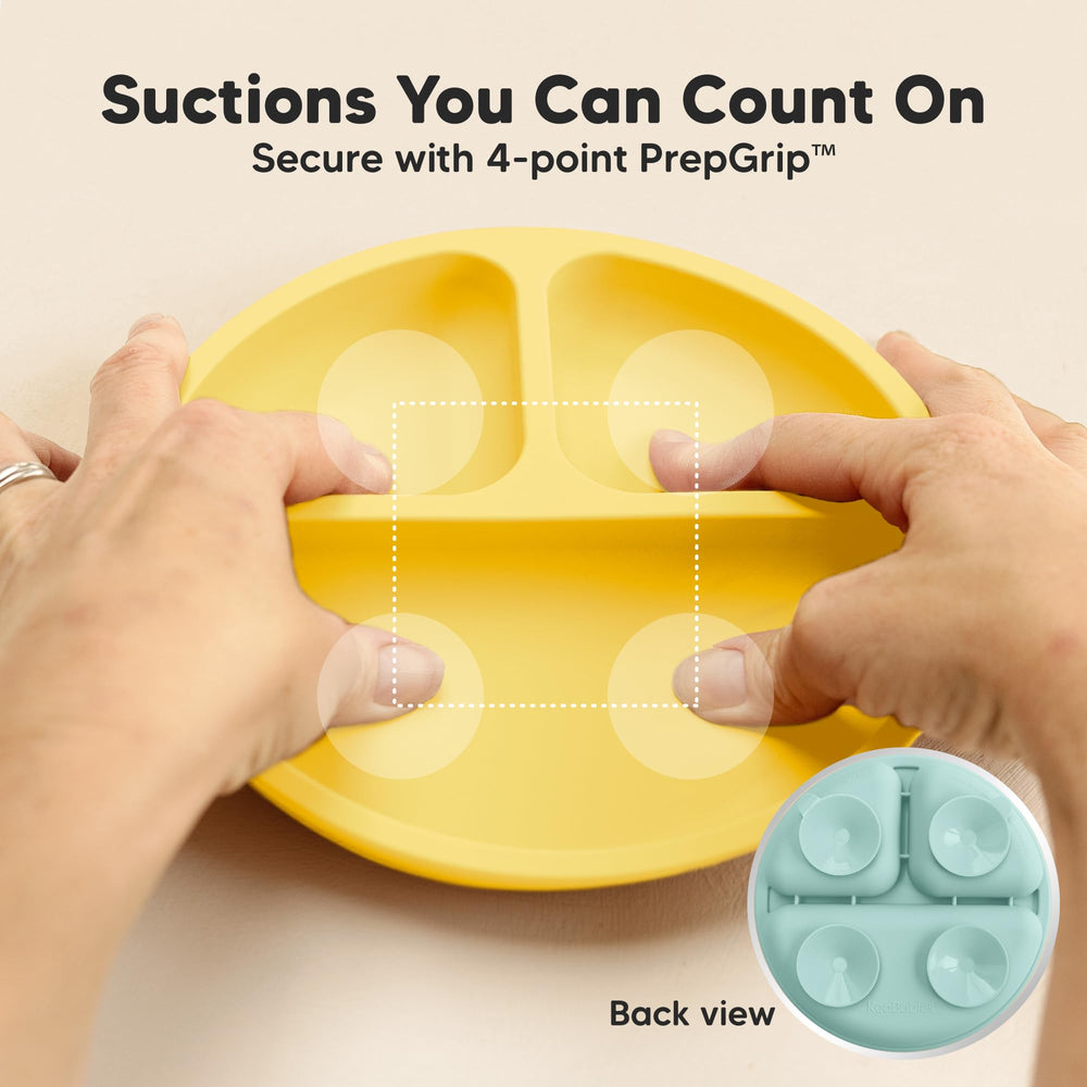 KeaBabies suction plates with divided sections for varied foods and baby-led weaning.