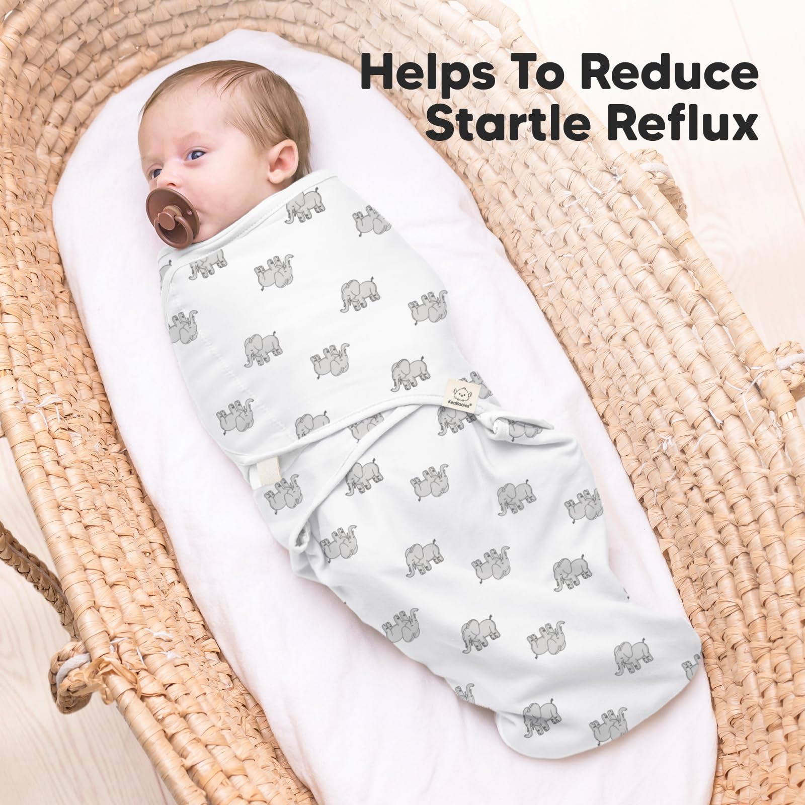KeaBabies Soothe Zippy Swaddle worn by baby during bedtime scene