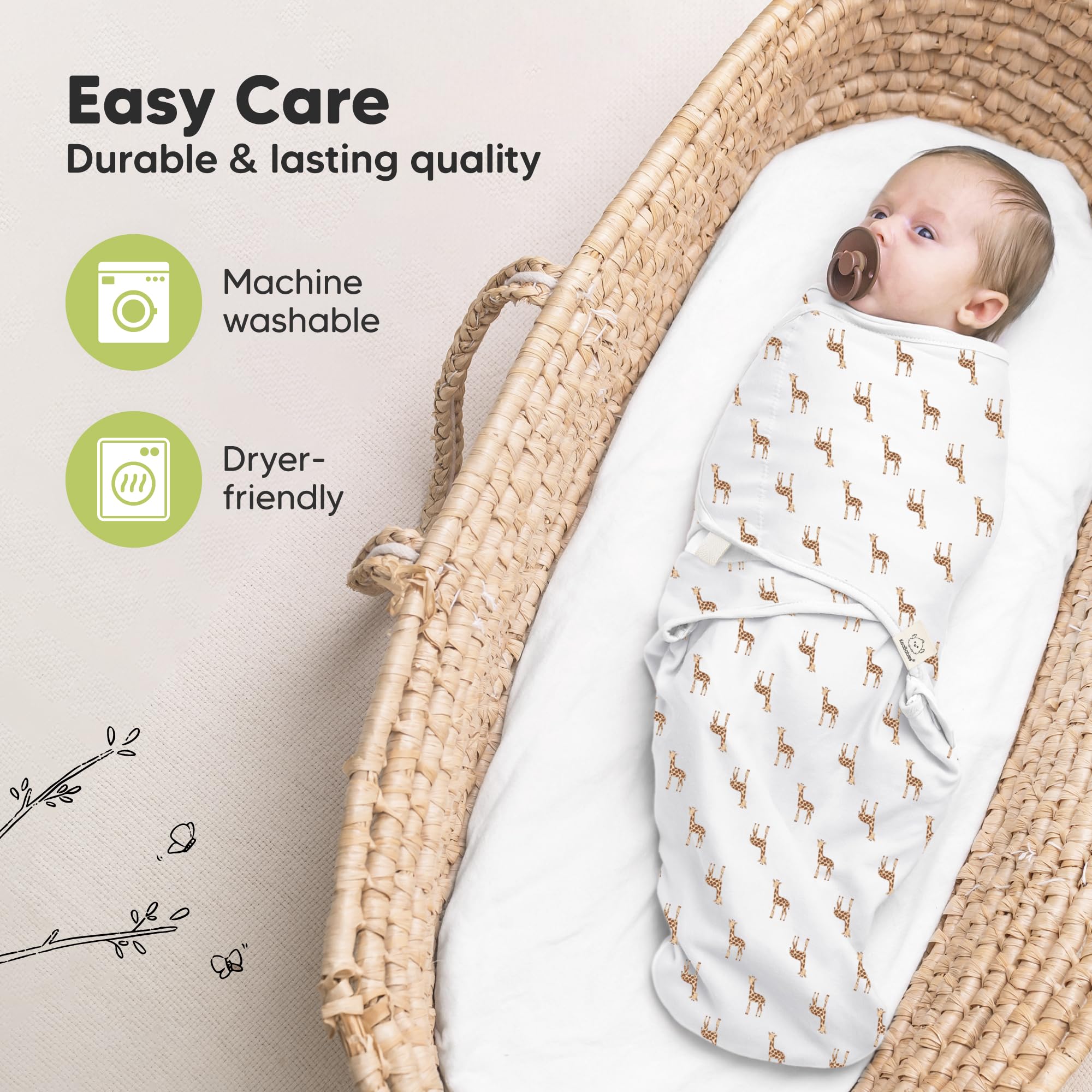 KeaBabies The Wild swaddle in use provides a snug, calming environment.