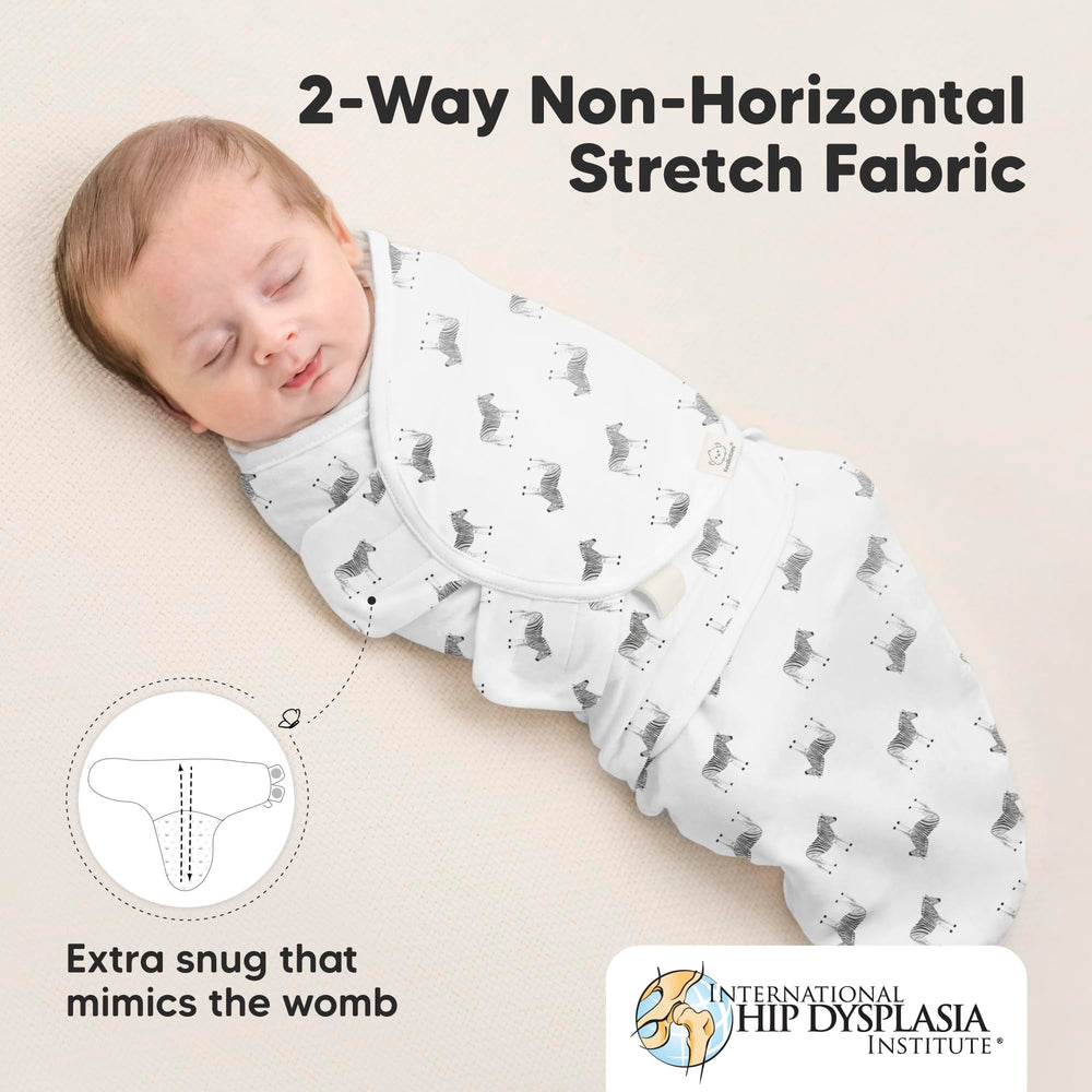KeaBabies The Wild swaddle uses gentle hook-and-loop fasteners for skin-safe use.