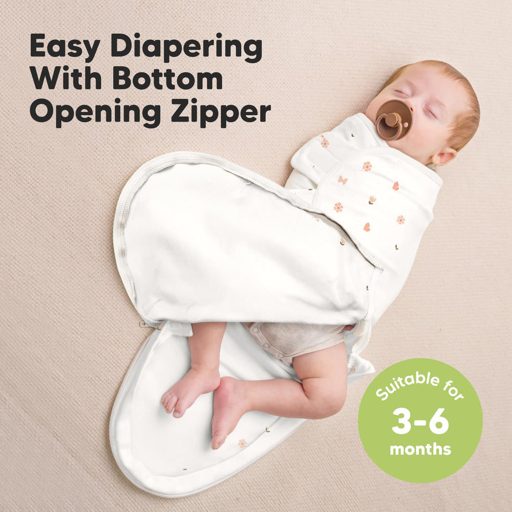 KeaBabies swaddle-zipper-diaper-change image highlights easy diaper changes without unwrapping