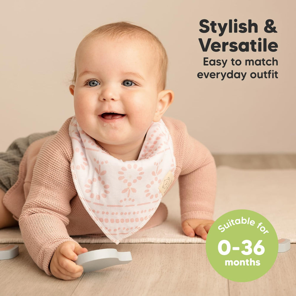 KeaBabies Sweet Charm bandana bib worn to coordinate outfits for daily looks.