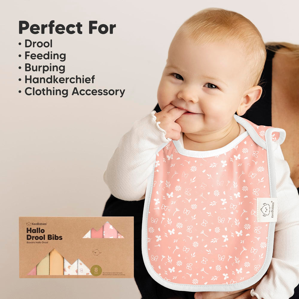 KeaBabies Sweet Charm bibs in use during teething drool moments