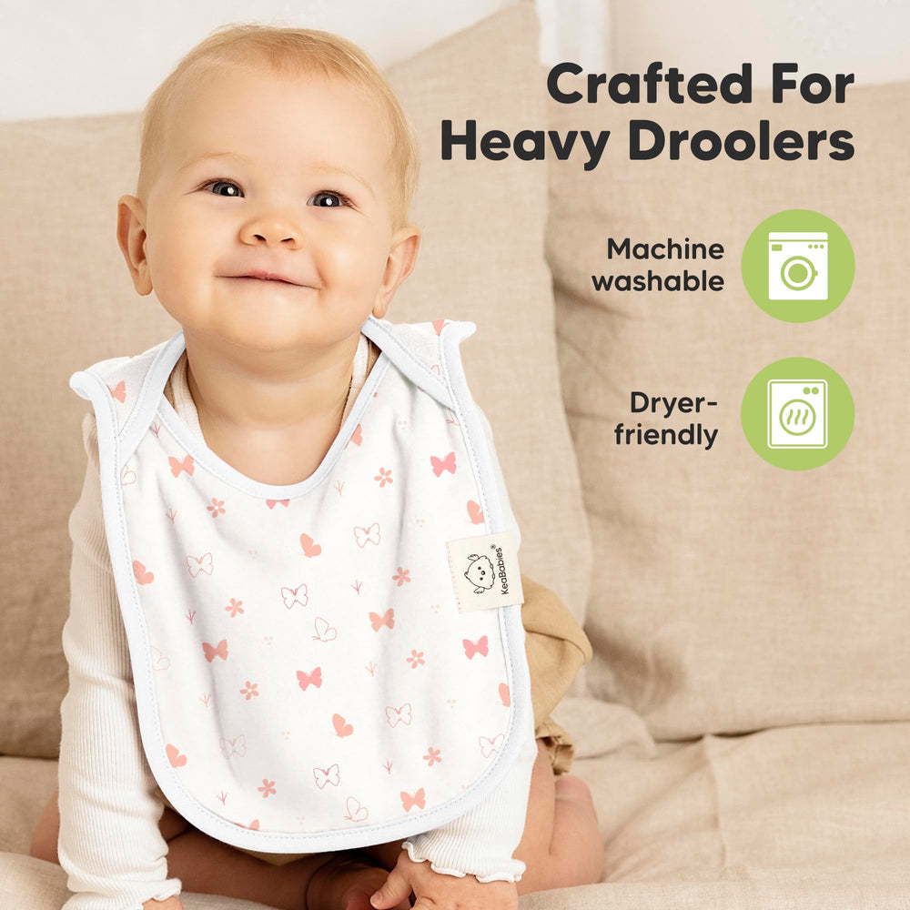 KeaBabies Sweet Charm bibs shown in unisex colors for boys and girls