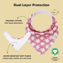 KeaBabies Tea Party bandana bib closeup shows absorbent layer for drool management.