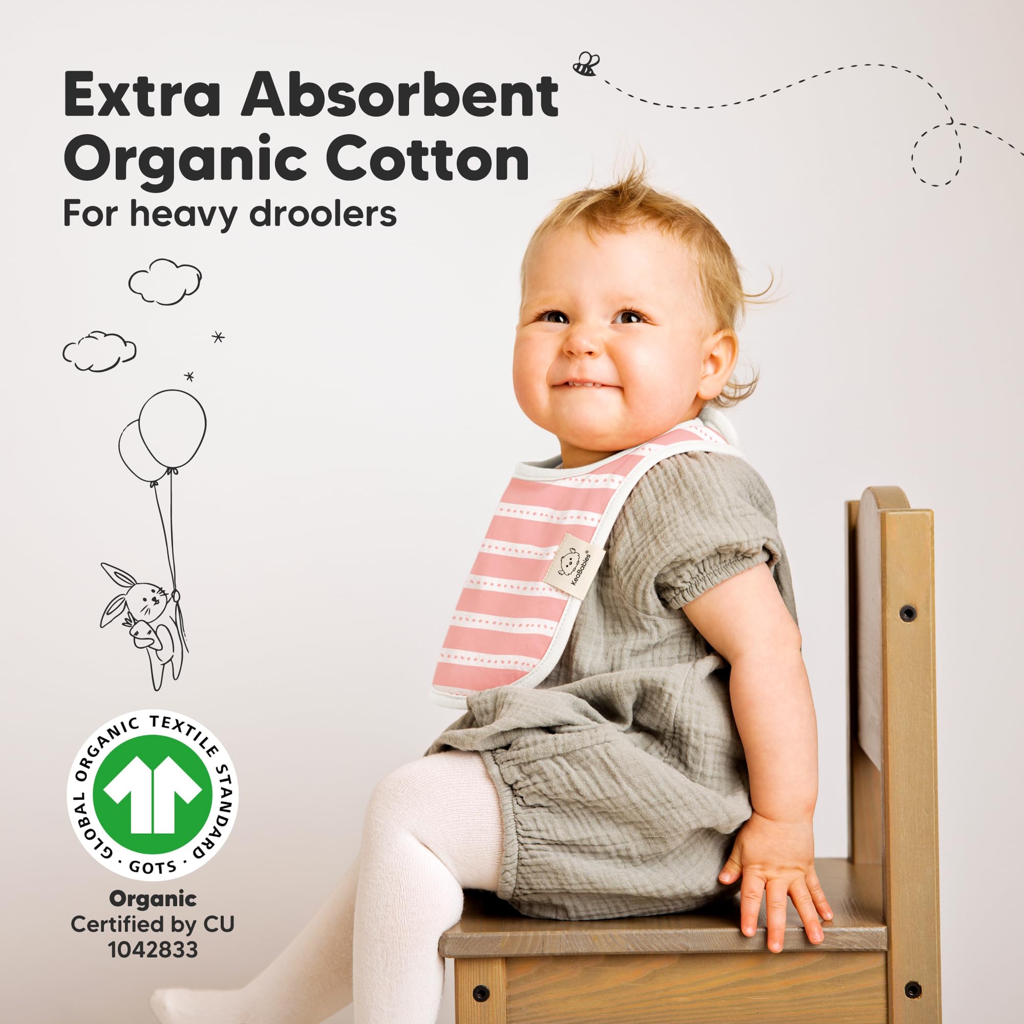 KeaBabies bibs with adjustable nickel-free snaps fitting growing babies comfortably