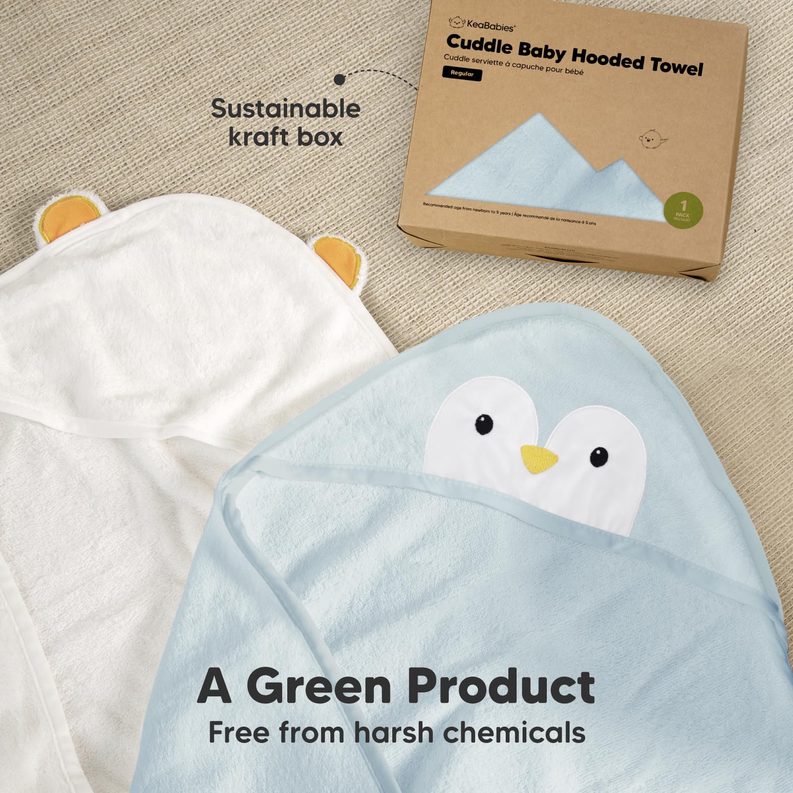 KeaBabies toddler-use-towel image demonstrates growth-friendly towel for children up to age five