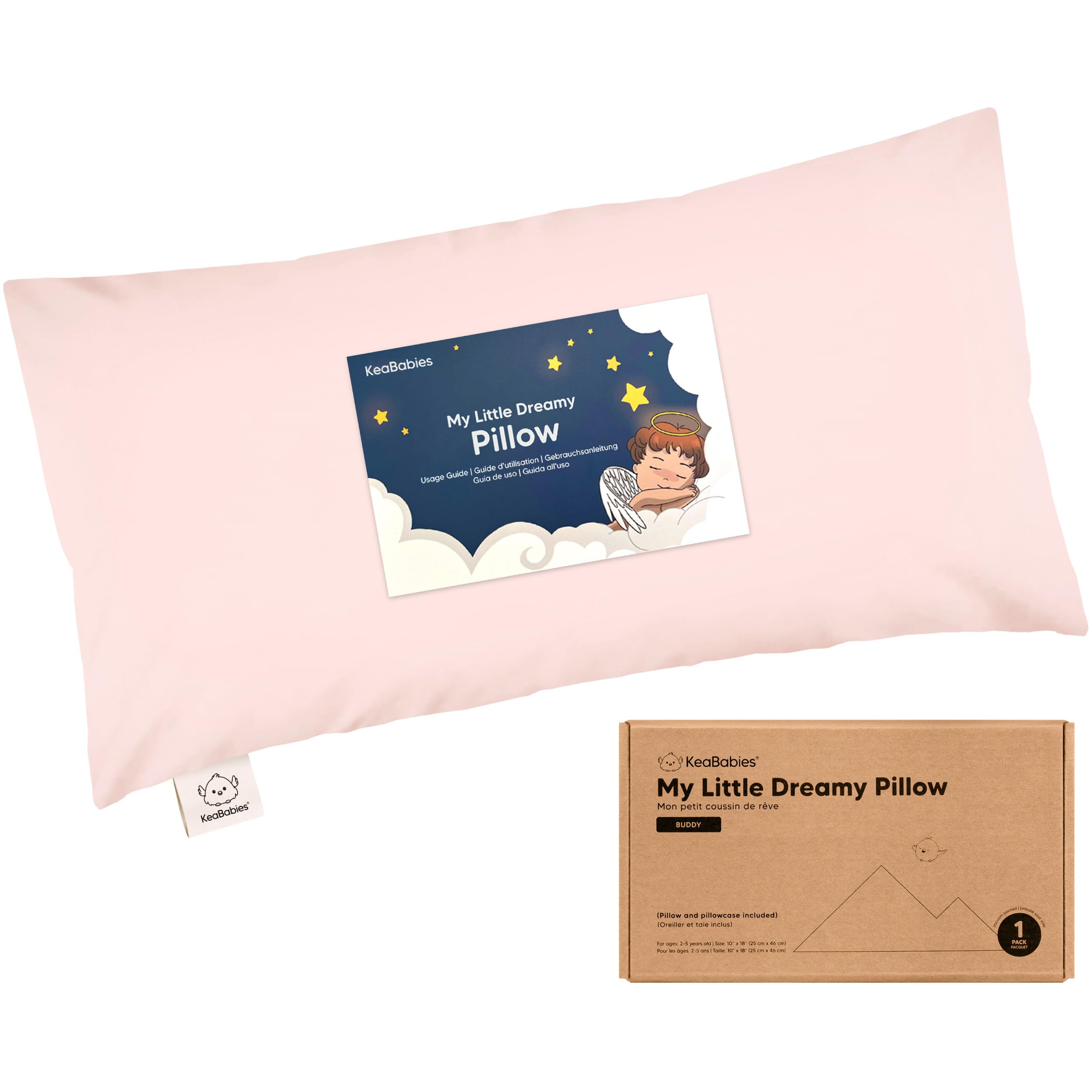 KeaBabies toddler pillow 10x18 mist pink ready for travel naps