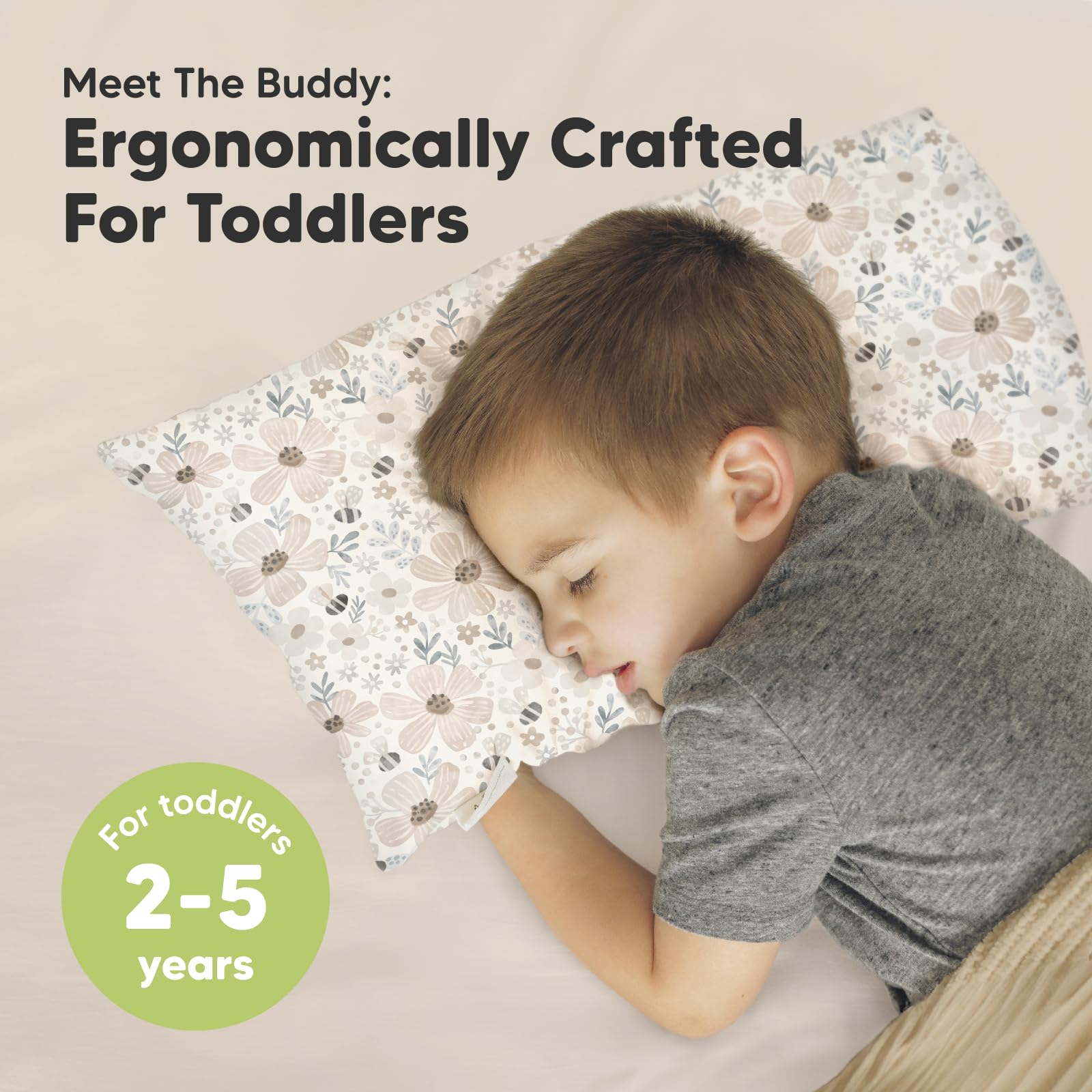 KeaBabies Toddler Pillow 10x18 side-sleep view promotes aligned posture.