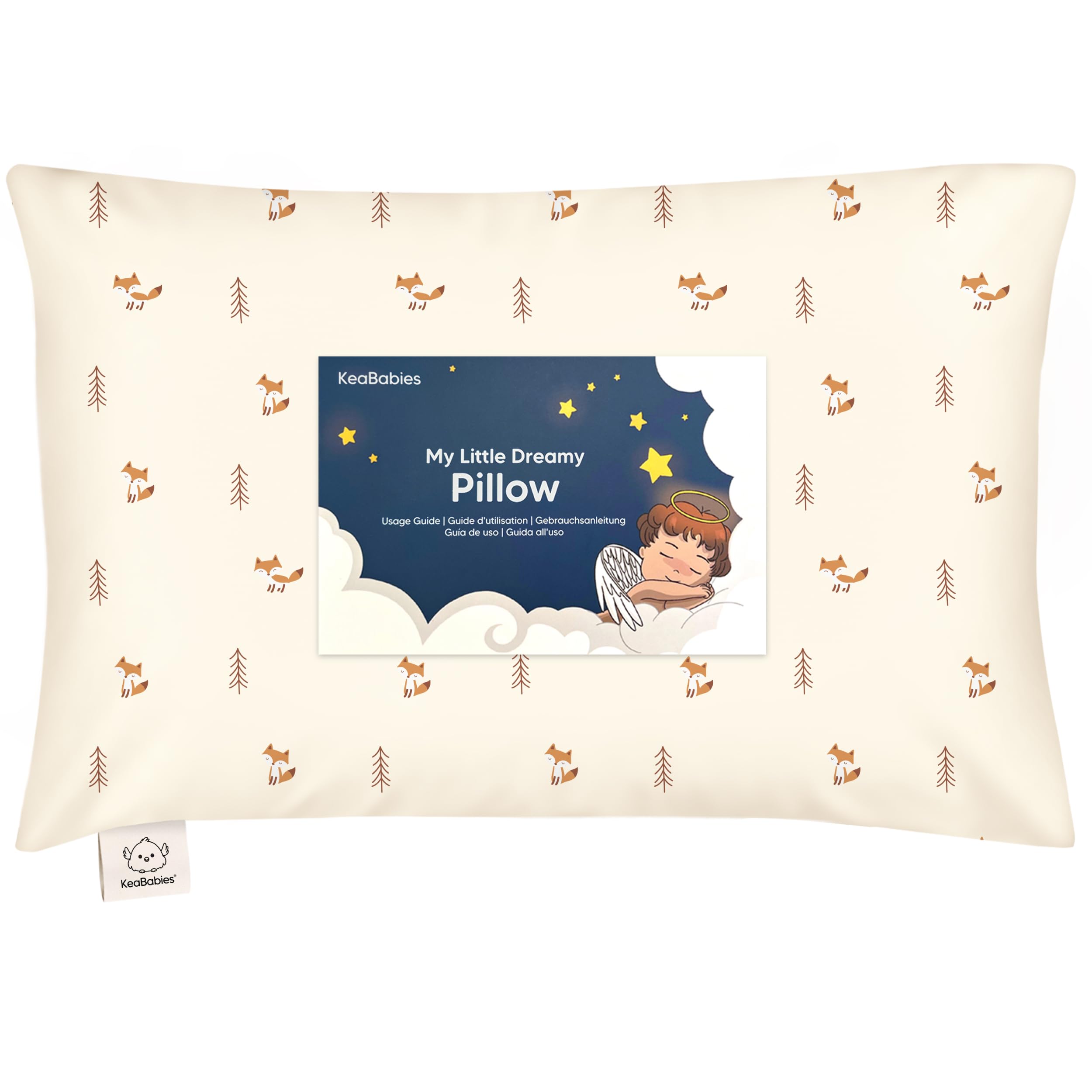 KeaBabies Toddler Pillow 13x18 Fox Tales close-up highlights plush support for growing necks.