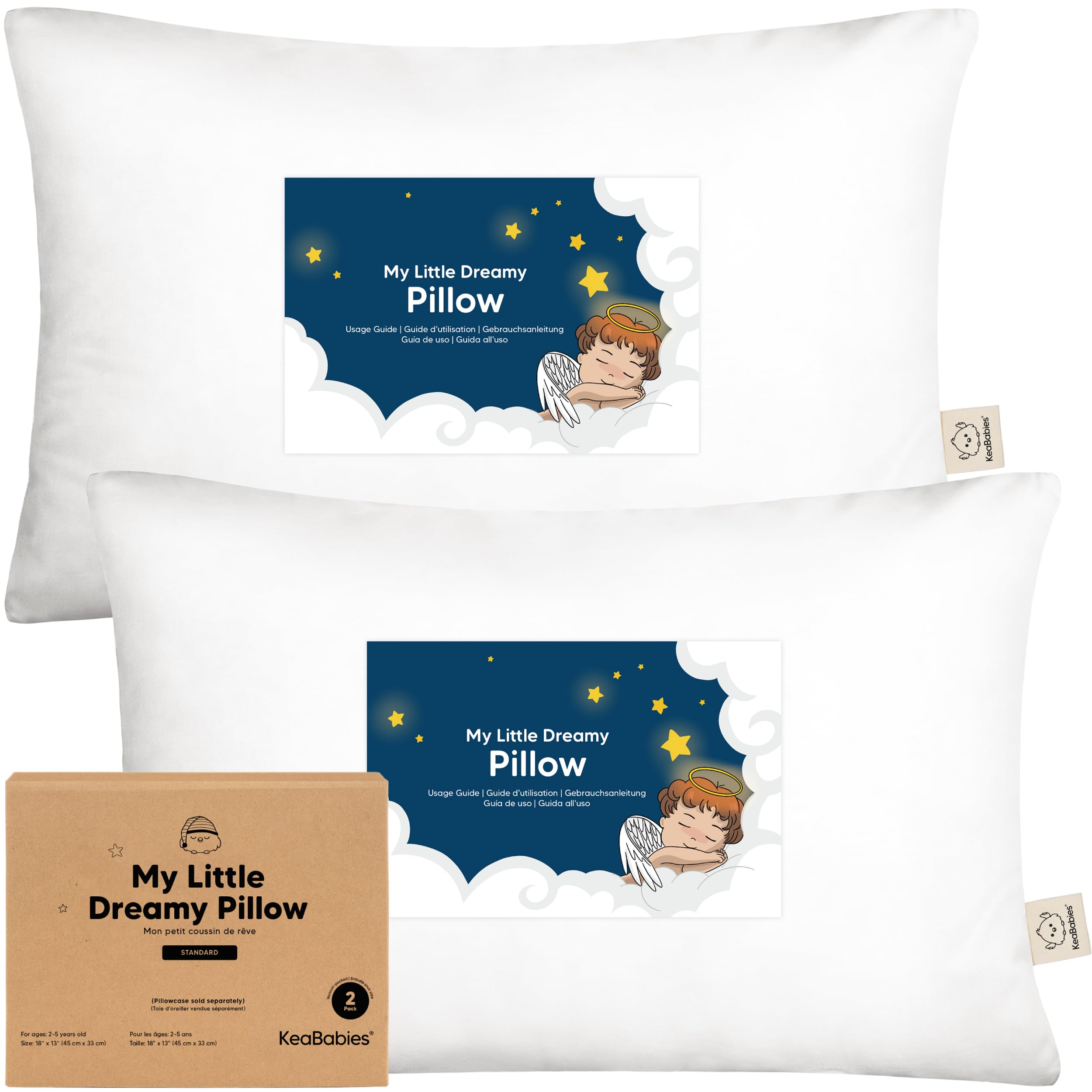 KeaBabies toddler pillow 13x18 front view for travel and sleep comfort