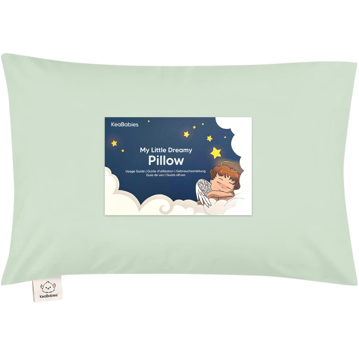 KeaBabies toddler pillow 13x18 sage front view highlighting ergonomic support for kids.
