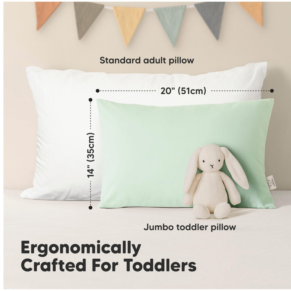 KeaBabies toddler pillow 14x20 dimensions highlight compact size for naps and travel.