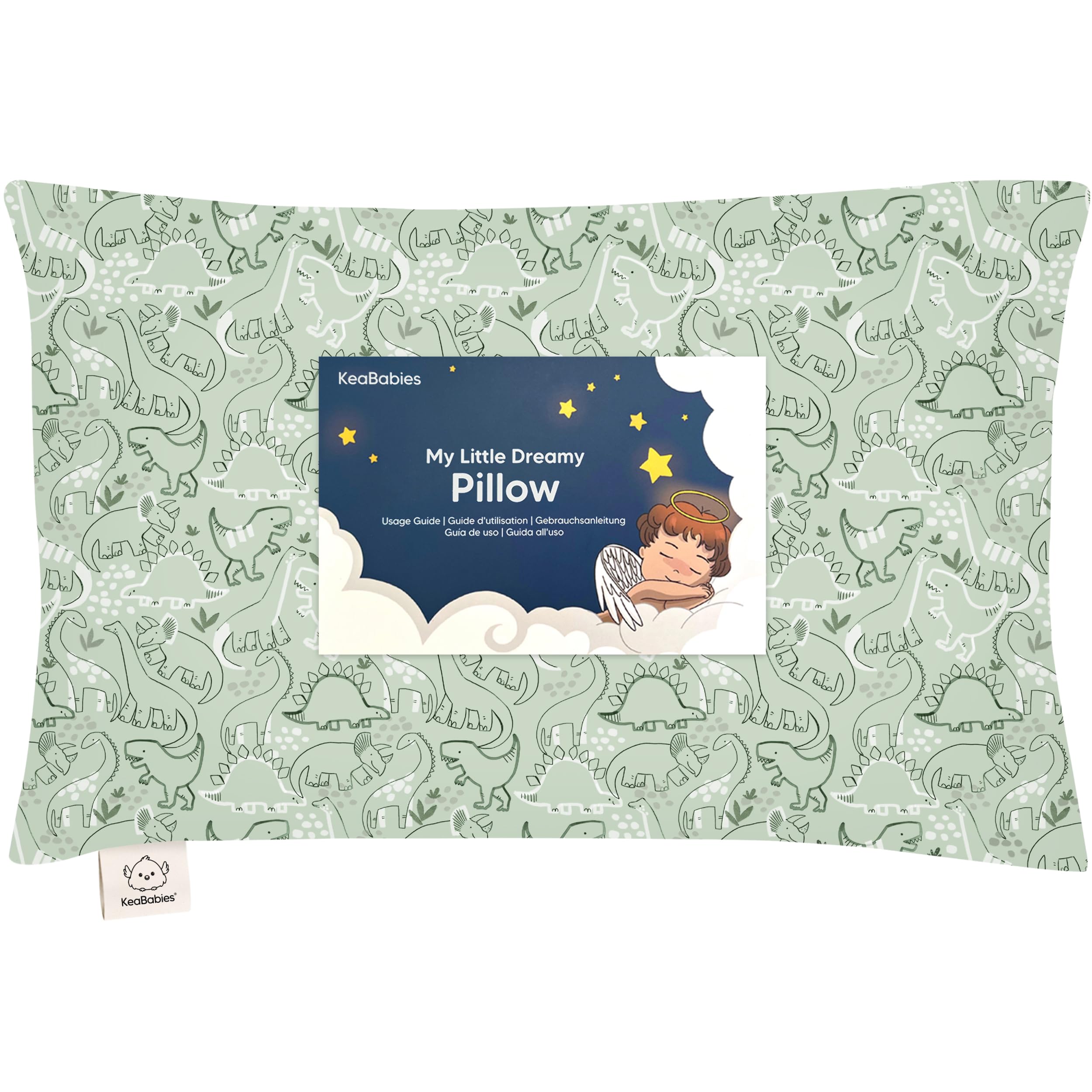 KeaBabies DinoDood toddler pillow front view showing ergonomic neck support