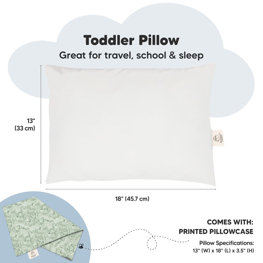 KeaBabies DinoDood pillowcase closeup emphasizes soft organic cotton cover