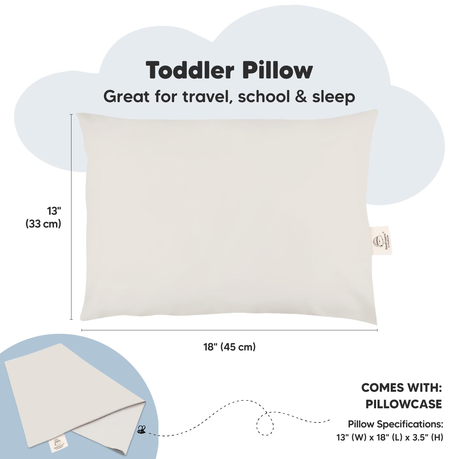 KeaBabies toddler pillow durable washables closeup highlights easy cleaning routine