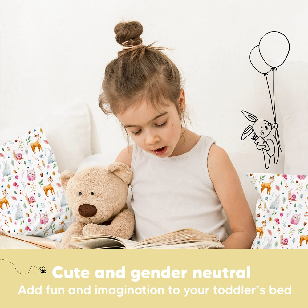 KeaBabies Forestland bedtime scene shows kid cozy with compact pillow for sleep routines.