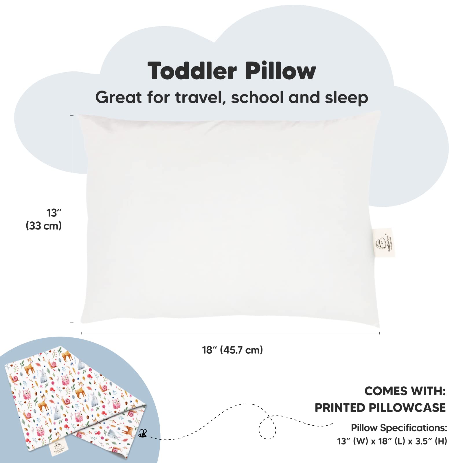KeaBabies Forestland packaging shot shows ready-to-use toddler pillow for easy setup.