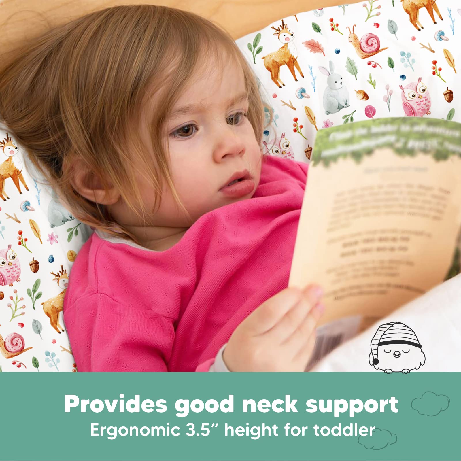 KeaBabies Forestland travel-ready setup demonstrates compact pillow ideal for trips.