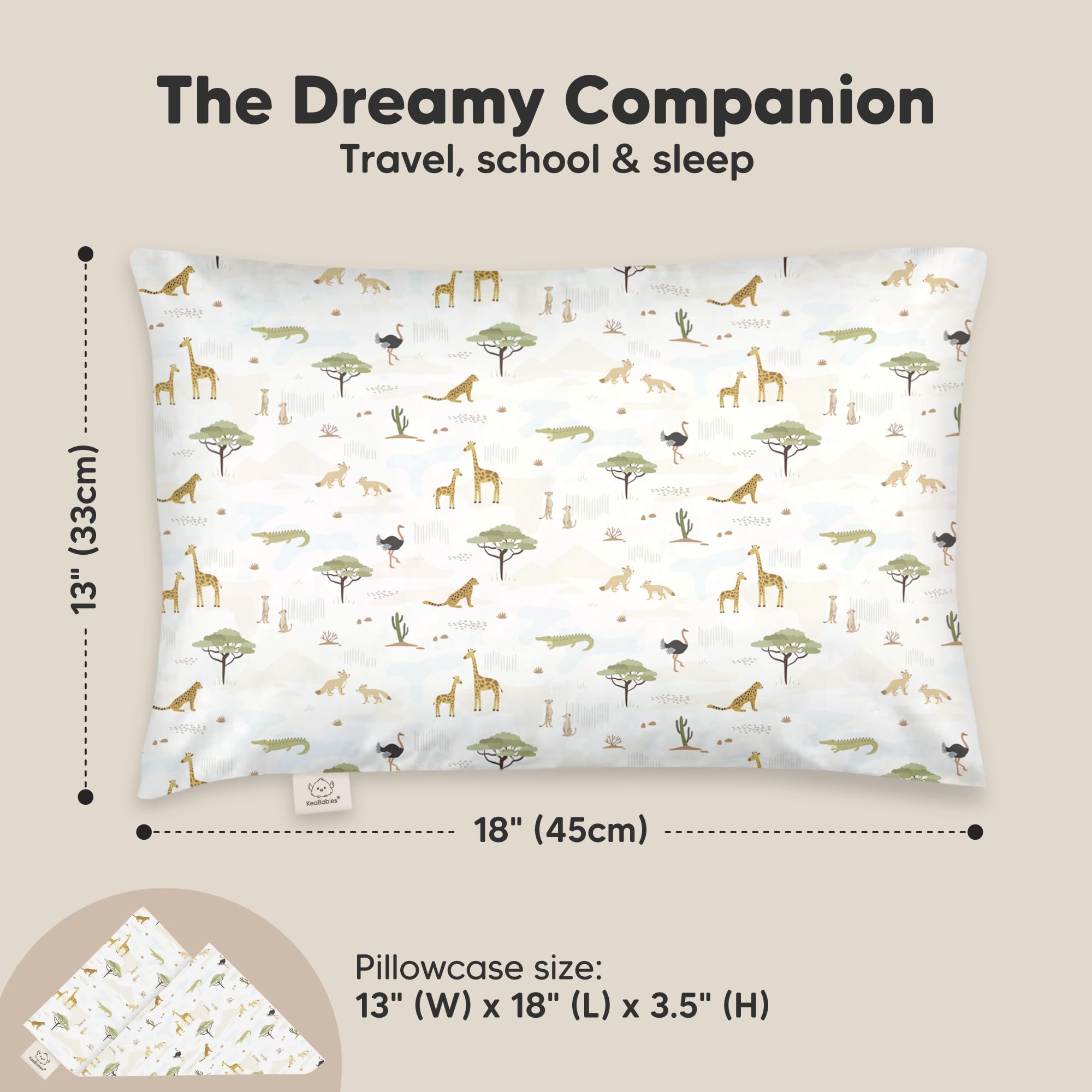KeaBabies My Little Dreamy grasslands pillow packaged for travel and easy washing