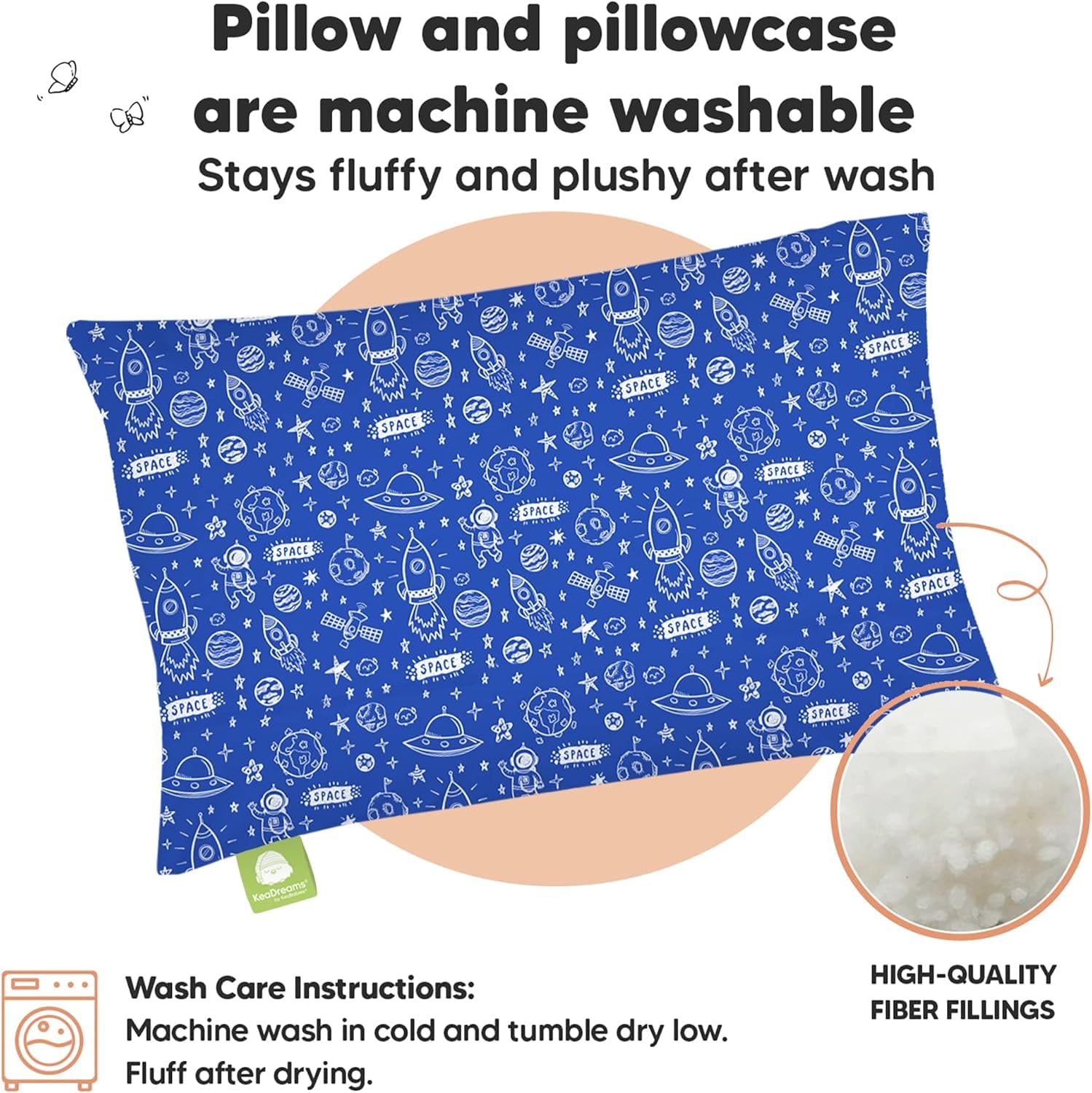 KeaBabies pillow machine washable for quick, easy cleaning