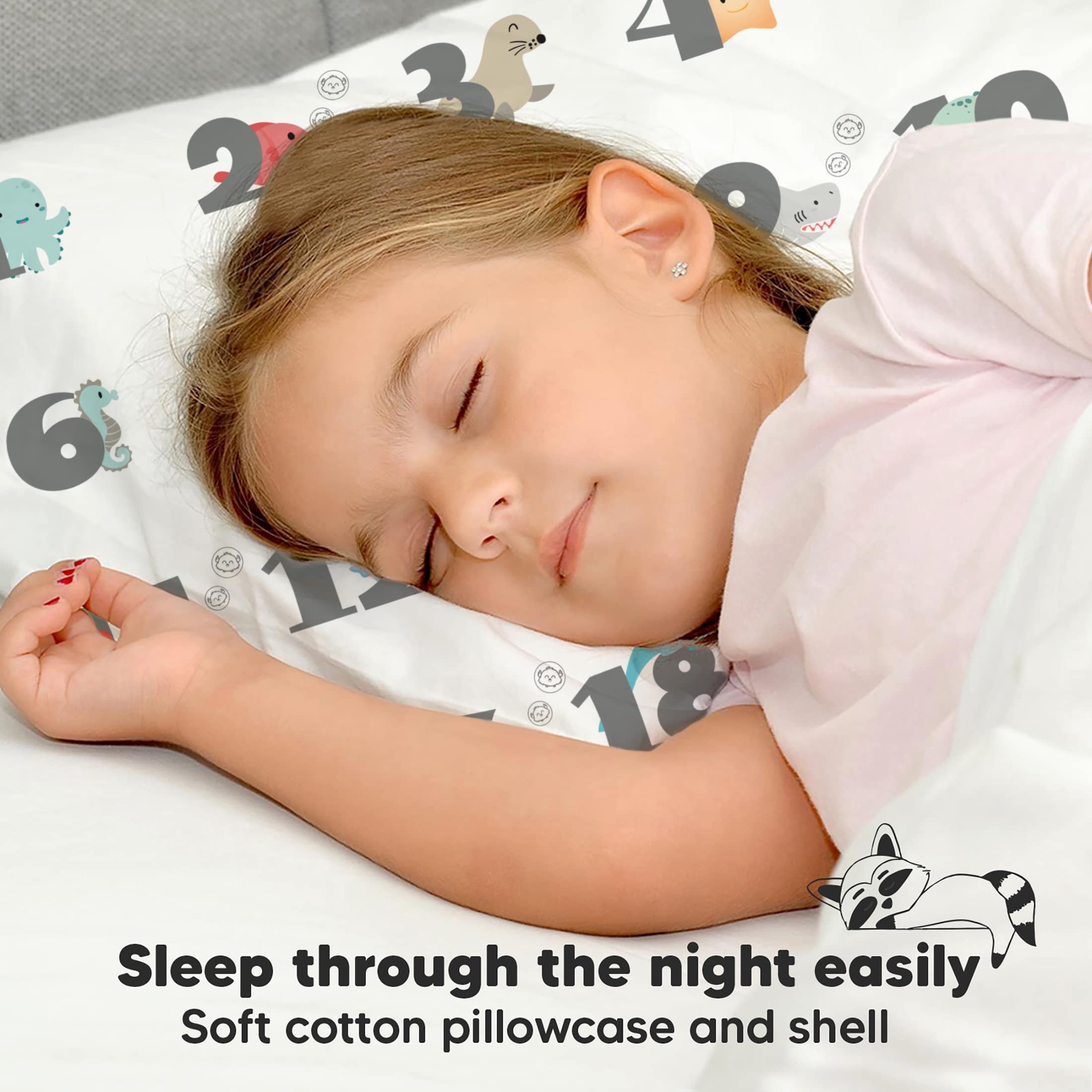 KeaBabies toddler pillow on bed with child sleeping peacefully
