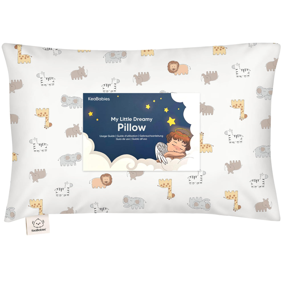 KeaBabies Toddler Pillow Safari Echo front view showing plush, breathable fabric for cozy naps
