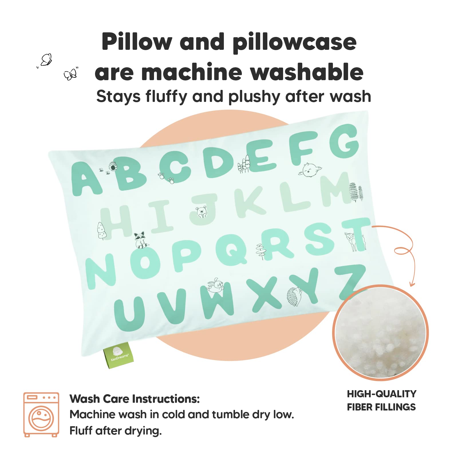 KeaBabies toddler pillow soft breathable fabric for all-season comfort.