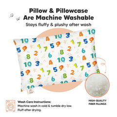 KeaBabies toddler pillow stacked demonstrates compact size for travel or naps.