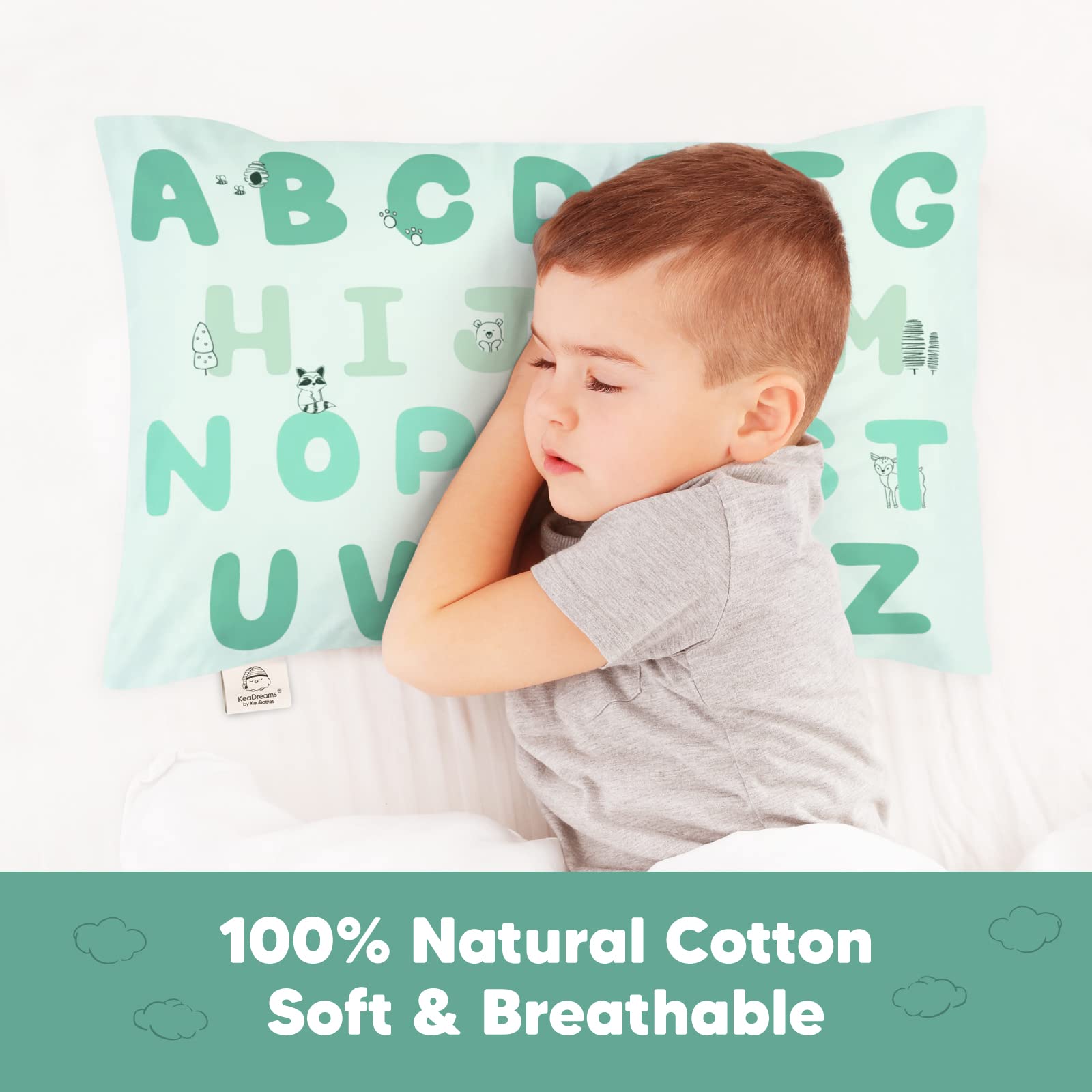 KeaBabies Toddler Pillowcase mint envelope closure keeps pillow secure throughout naps