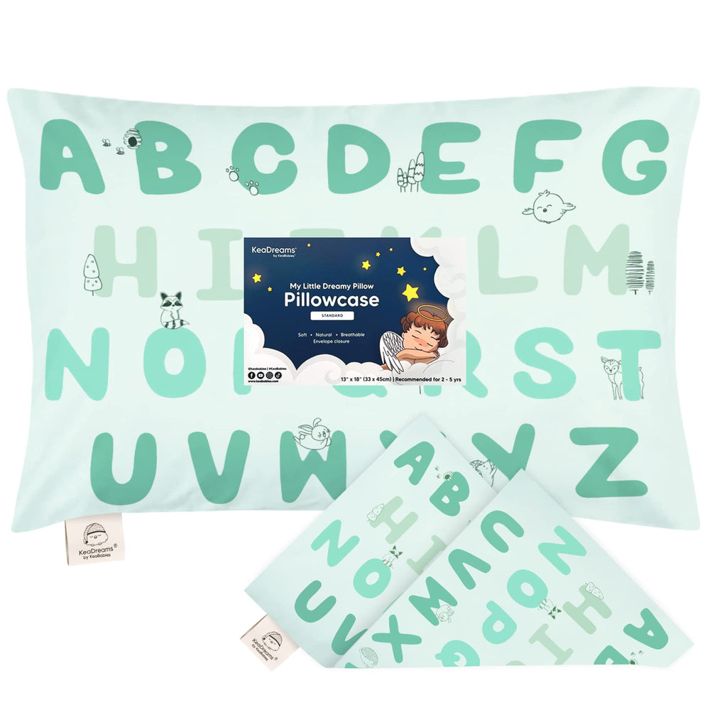 KeaBabies Toddler Pillowcase mint 13x18 closeup showcases soft organic cotton texture for daily comfort