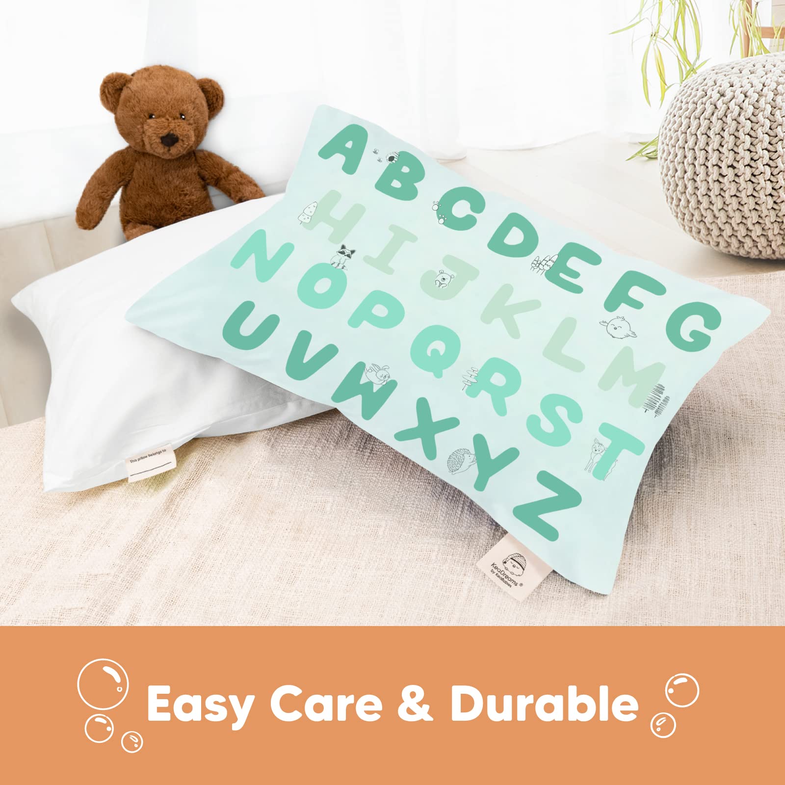 KeaBabies Toddler Pillowcase name tag visible for easy labeling