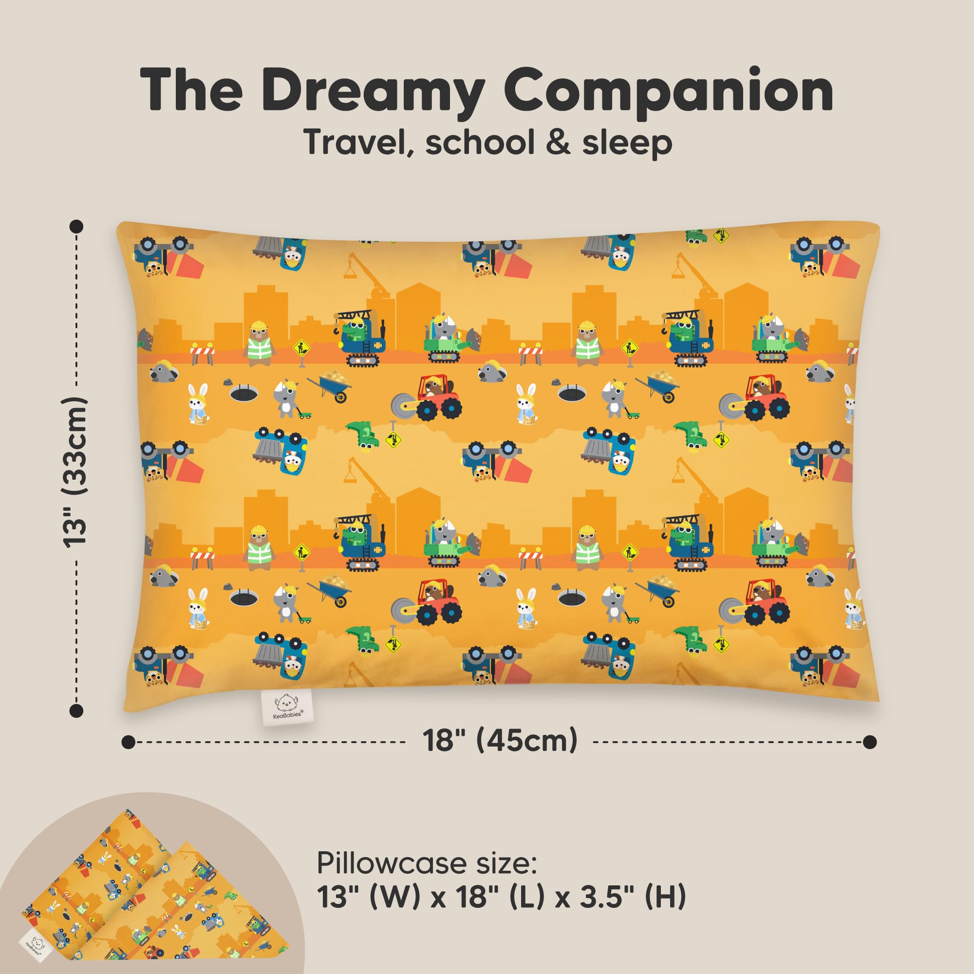 KeaBabies toddler pillowcase soft organic cotton breathable fabric for comfortable naps.