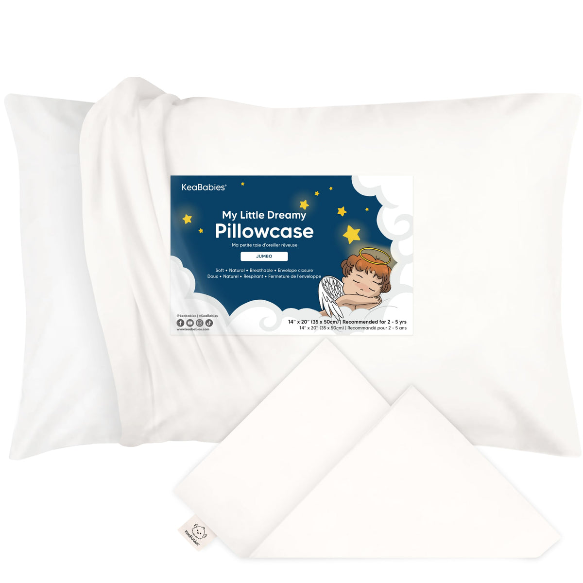 KeaBabies toddler pillowcase soft white closeup highlighting breathable cotton texture.