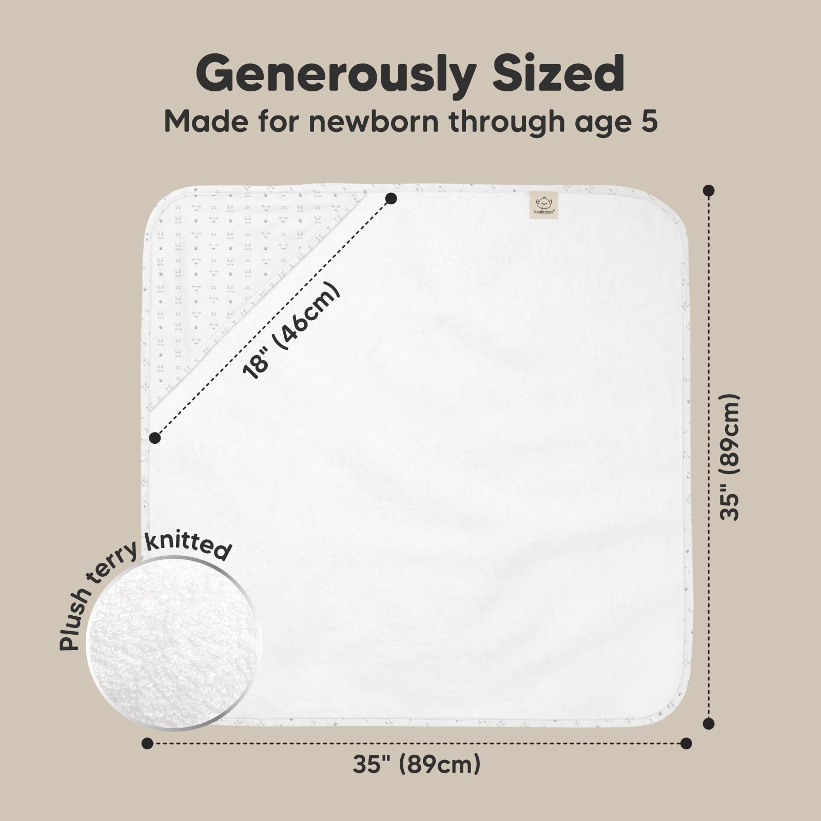 KeaBabies towel 3x absorbency demonstrates fast drying after bath time.