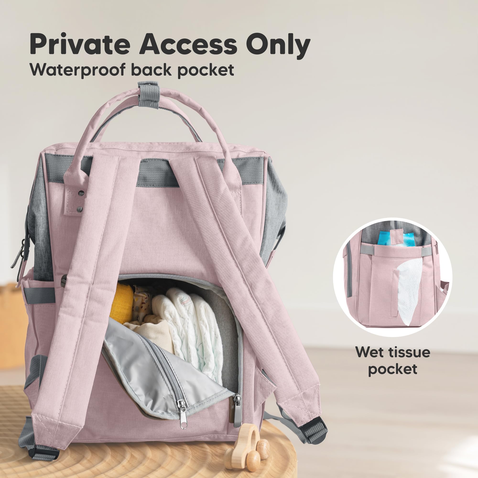 KeaBabies travel diaper bag features durable exterior for long-term use.