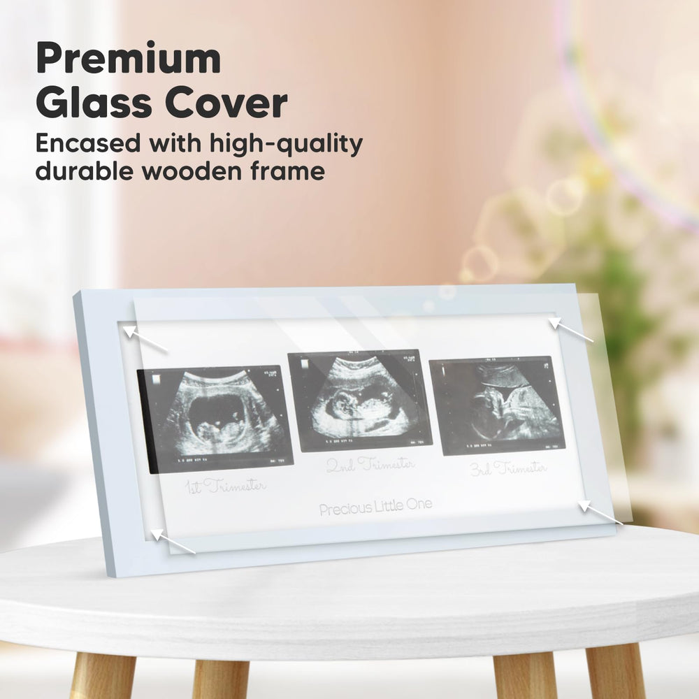 KeaBabies Trio Ultrasound Frame in Mist Blue complements contemporary nursery interiors.